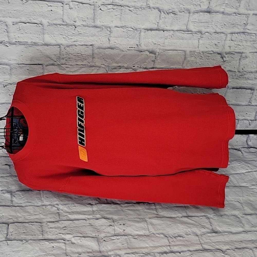 TOMMY HILFIGER JEANS Red Waffle Knit Shirt Size XL/XG‎
